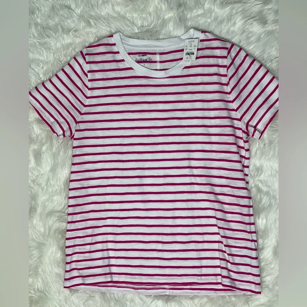 J. Crew Pink and White Striped Short Sleeve Tee #242 - Picture 1 of 6